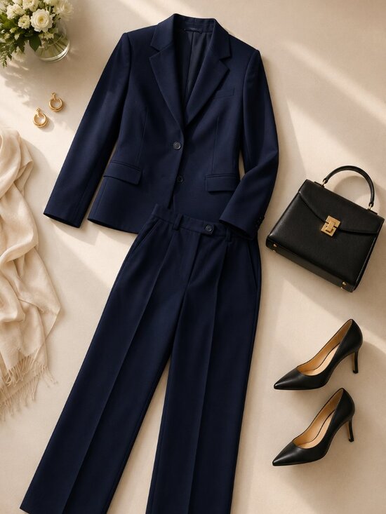 Pendleton Pants - Classic Navy Women’s Blazer & Trousers Set - Tailored Suit